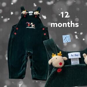 Le Top Velvet Reindeer and Elf Overalls Baby Sz 12 months
